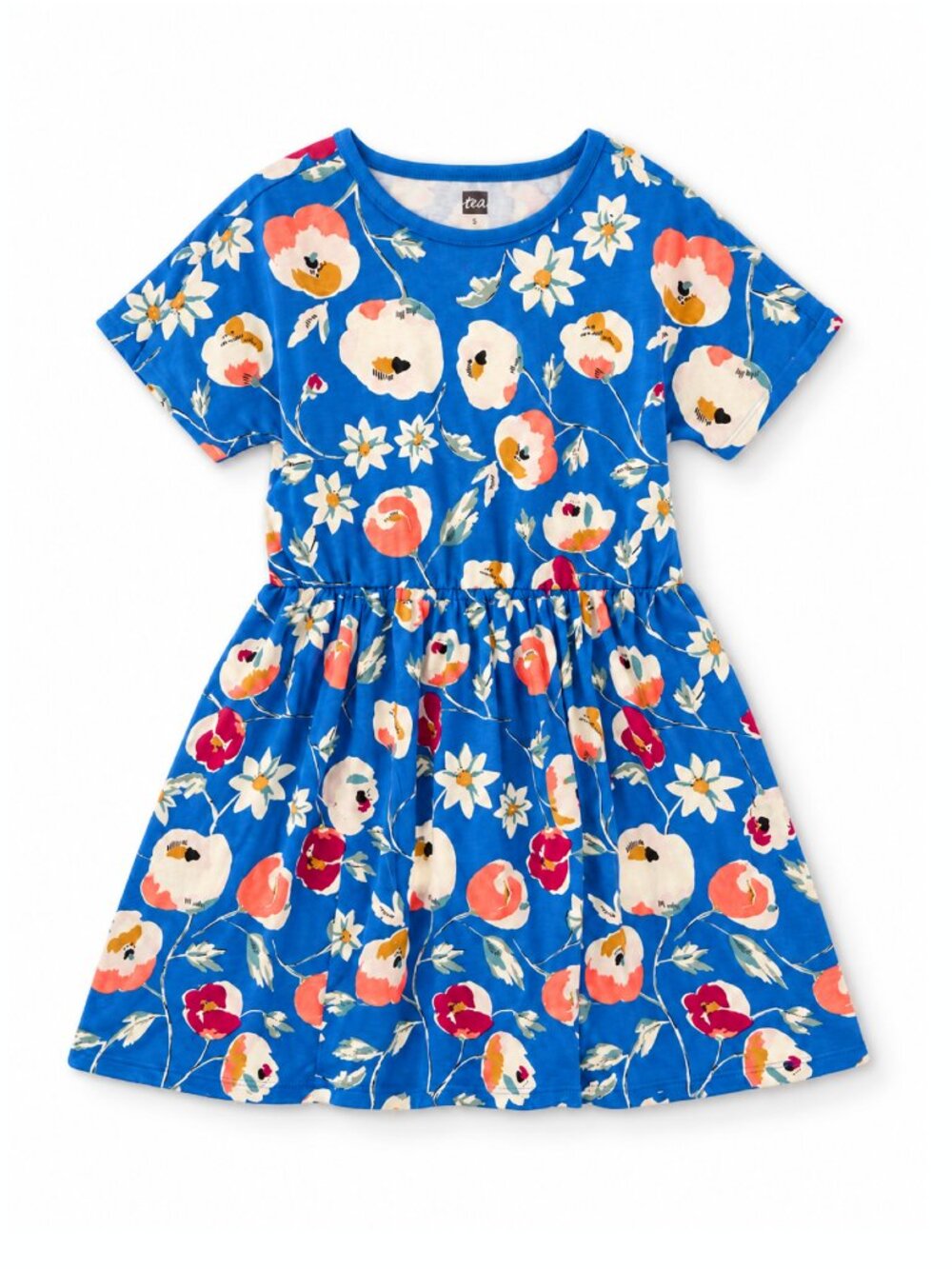 Tea Collection Girls Short Sleeve Twirl Dress in Swedish Flowers Imperial